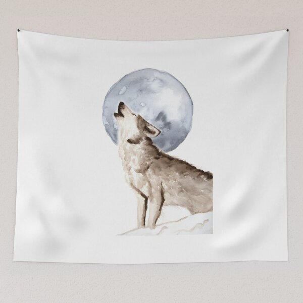 Artikelvorschau, Heulendes Wolf-Mond-Aquarell entworfen und verkauft von ArtWithHearts11.