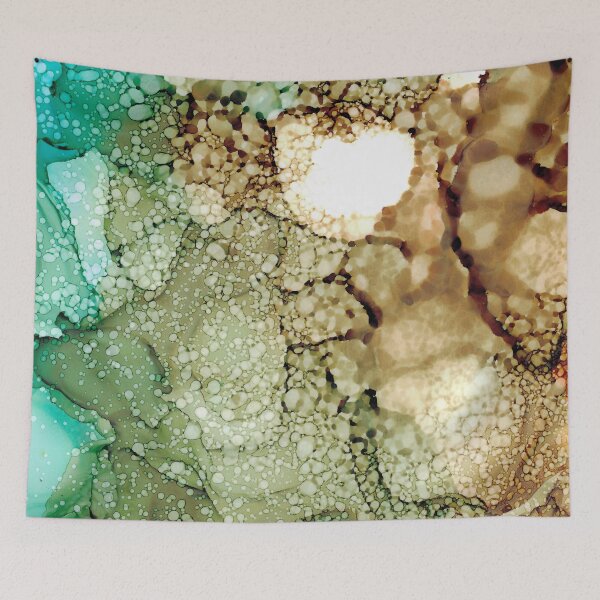 Item preview, Turquoise and Brown Alcohol Ink Abstract by Herzart designed and sold by herzart.