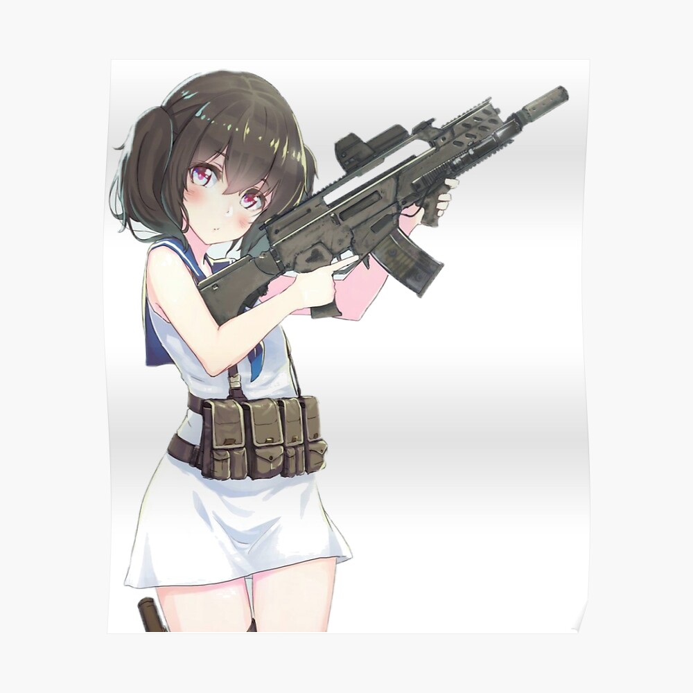 Anime Girl With Gun Sticker For Sale By Ernadhasic Redbubble