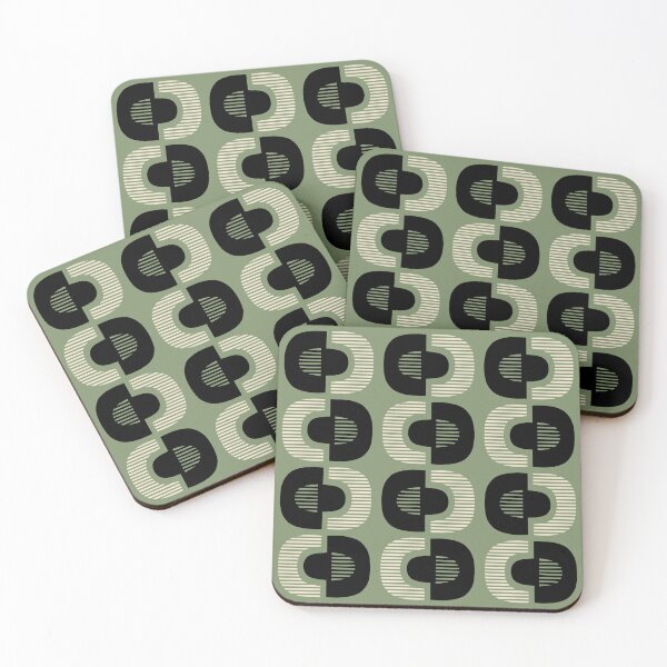 Item preview, Retro Mid Century Modern Pattern Black Sage Green and Beige designed and sold by tonymagnerart.