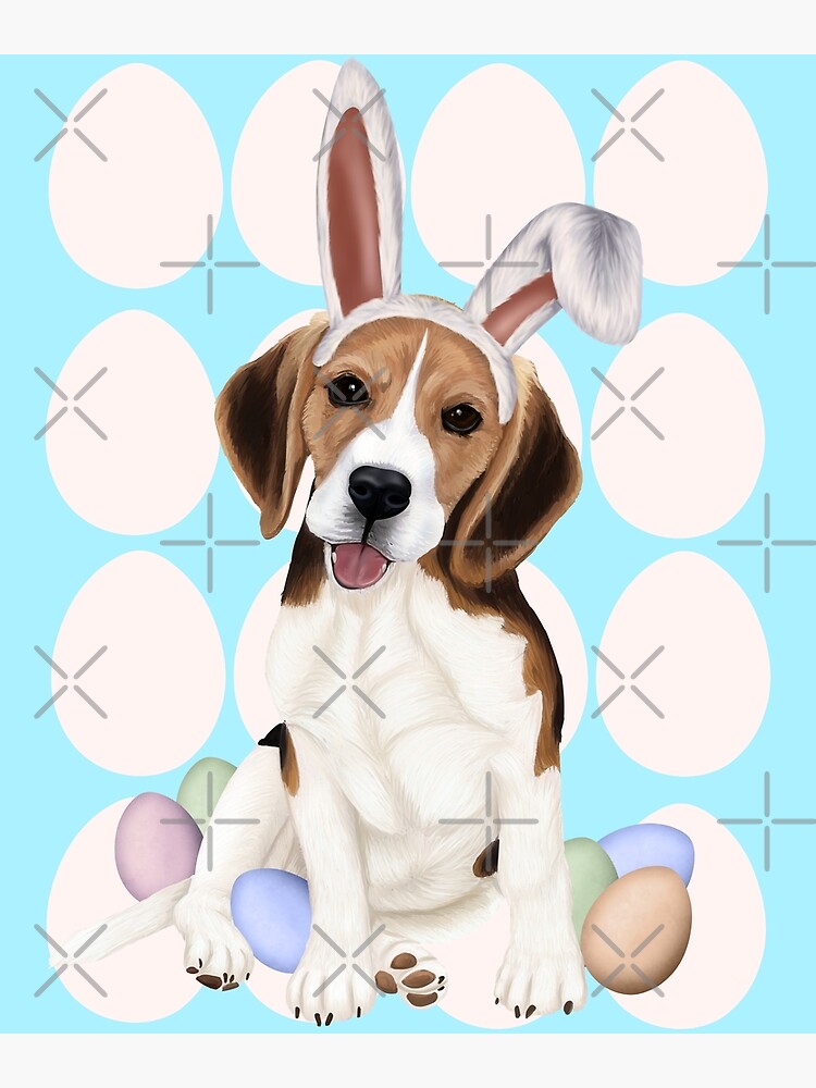 "Beagle dog with bunny ears and Easter eggs" Poster for Sale by Mehu