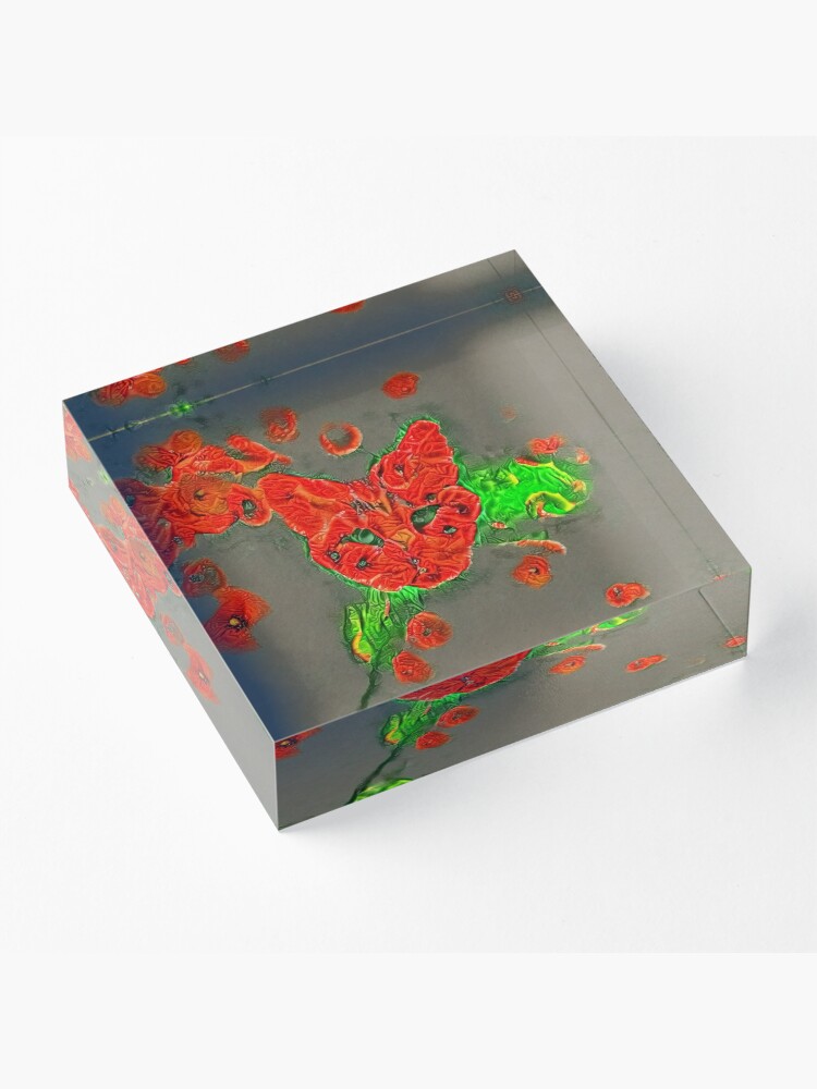 Alternate view of Ninja cat hiding in poppies #Art Acrylic Block