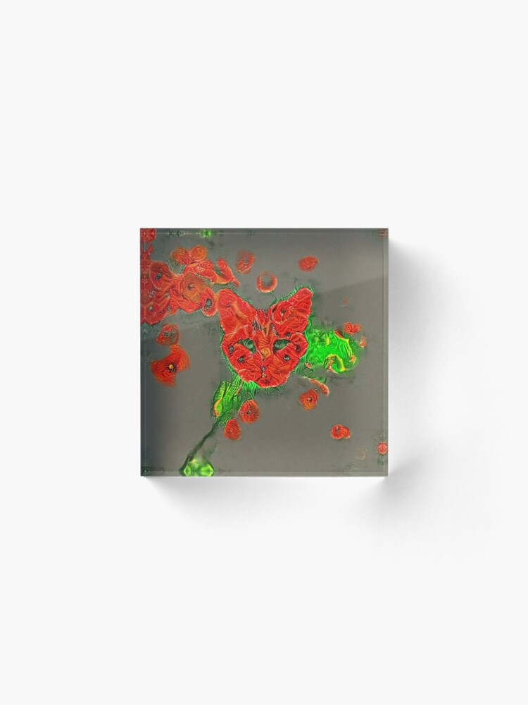 Alternate view of Ninja cat hiding in poppies #Art Acrylic Block