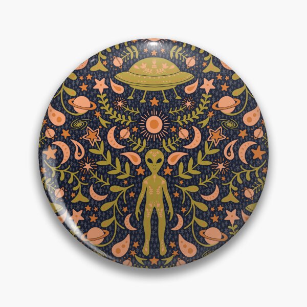Item preview, Folk Art Alien in Olive Green & Peach designed and sold by somecallmebeth.