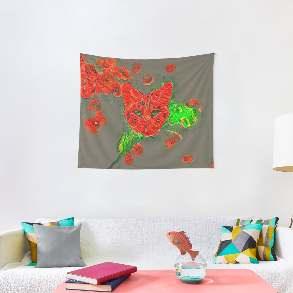 Ninja cat hiding in poppies #Art Tapestry