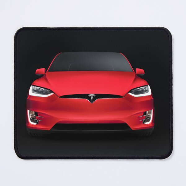 Item preview, Red Tesla X SUV electric car front on black art photo print designed and sold by MaximImages .com Exquisite Arts.