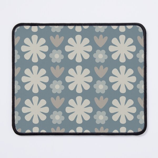 Artikelvorschau, Scandi Floral Grid Retro Blumenmuster Neutrales Blaugrau und Taupe entworfen und verkauft von kierkegaard.