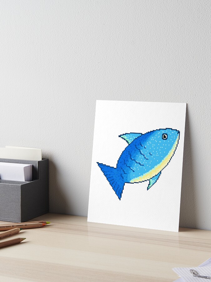 blue pixel fish retro bass small mouth large mouth bass trout  Art Board  Print for Sale by studiodenny