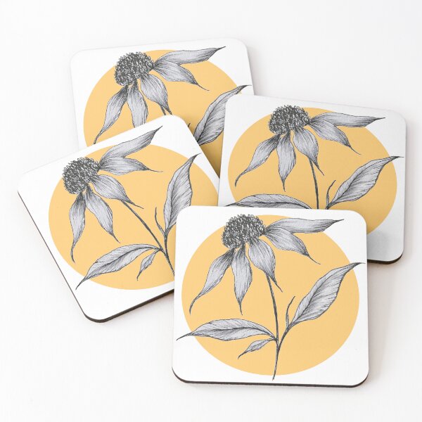 Item preview, Handdrawn Wildflower/ Echinacea/ Coneflower with yellow/mustard background designed and sold by artbyminakshi.