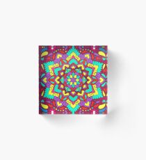 Rainbow Swirling Leaf Flower Henna Mandala Acrylic Block