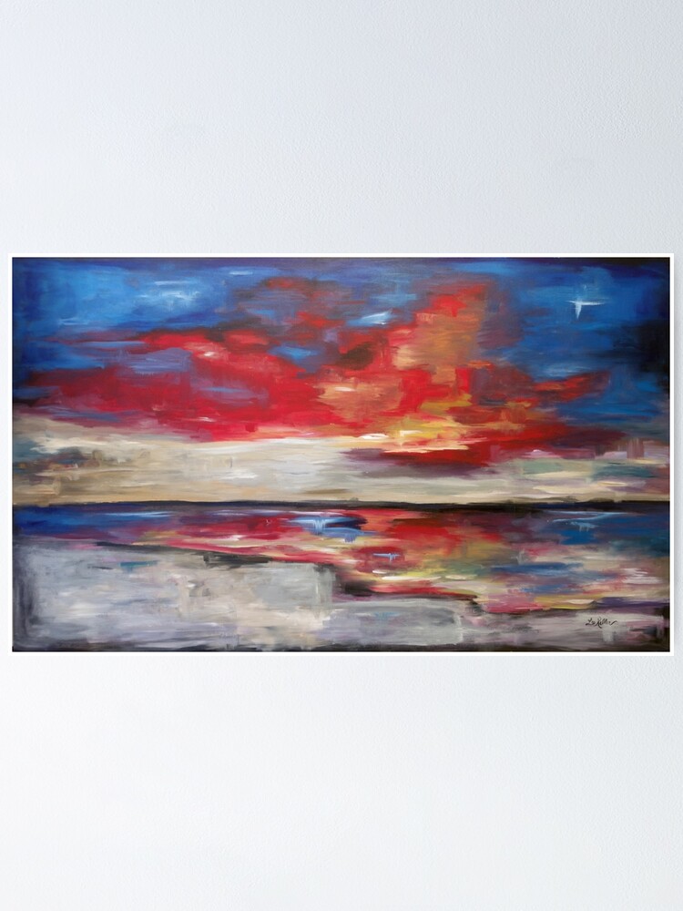 Crimson Sky Abstract Red Sunset Art Poster By Leekellerart Redbubble