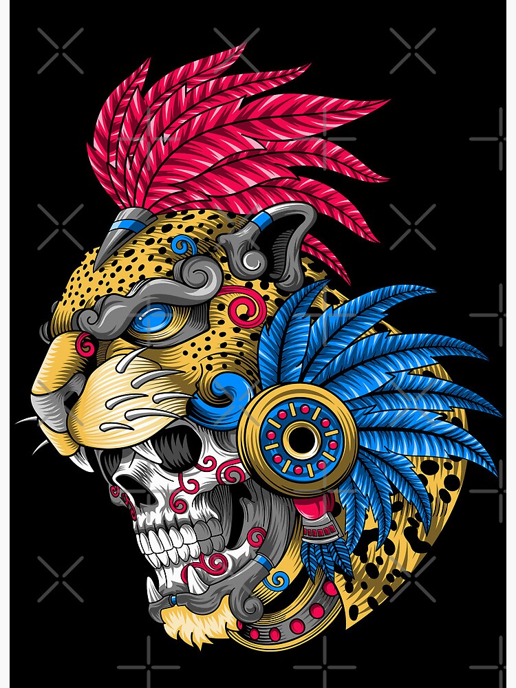 Aztec Warrior Skull Aztec warrior skull, jaguar warrior | Art Board Print