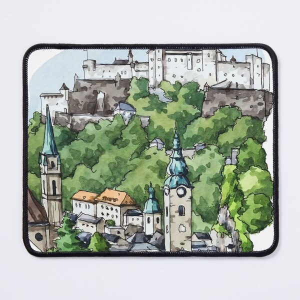Item preview, Mönchsberg in Salzburg Landscape City View Wall Art Watercolor Painting designed and sold by TeeBruh.