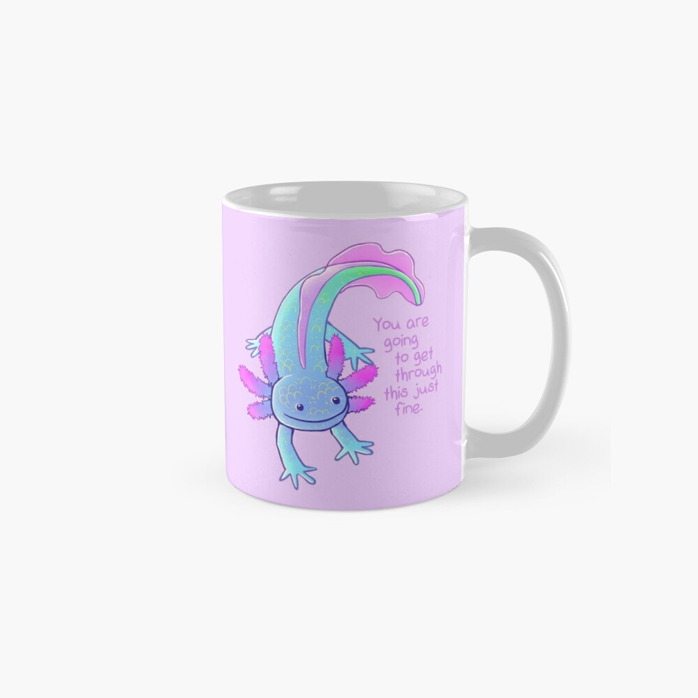 Blue mug, steam coming out, axolotl inside mug on Craiyon