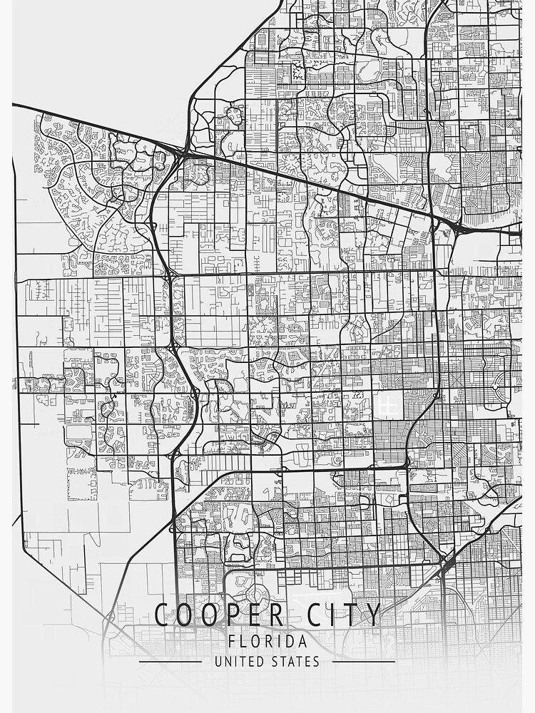 "Cooper City Florida US Gray City Map" Art Print by ctmapprint