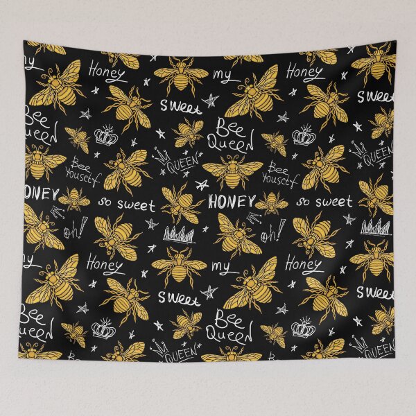 Item preview, Hohey bee golden embroidery seamless pattern queen crown textile fabrics ornamented golden wings designed and sold by JoycePruit.