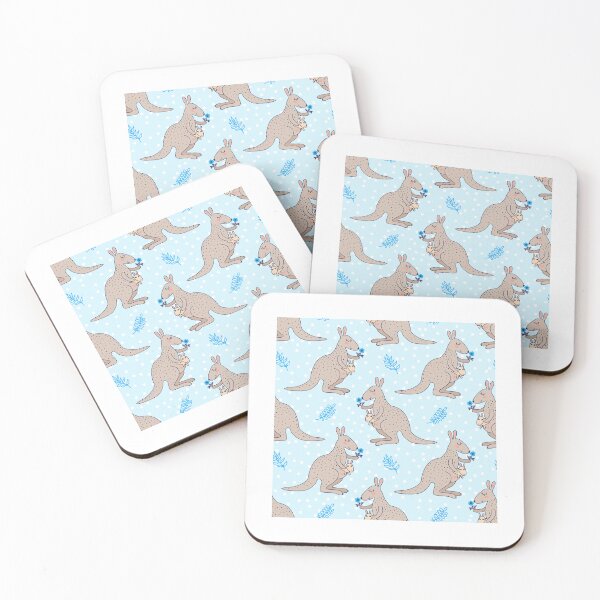 Item preview, Kangaroo Mom And Baby With Flower On Blue Polkadot Background Pattern  designed and sold by JoycePruit.