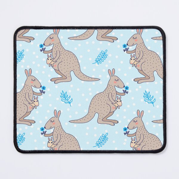 Item preview, Kangaroo Mom And Baby With Flower On Blue Polkadot Background Pattern  designed and sold by JoycePruit.