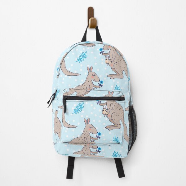 Item preview, Kangaroo Mom And Baby With Flower On Blue Polkadot Background Pattern designed and sold by JoycePruit.