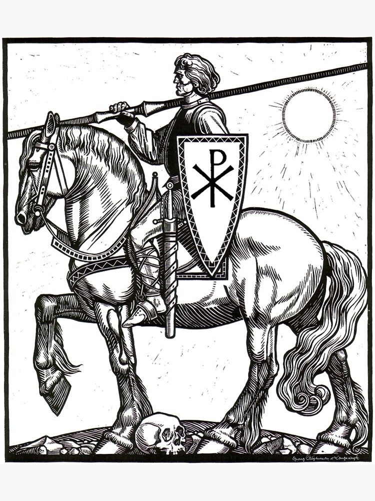 Thumbnail 3 of 3, Sticker, Crusader Knight with Chi-Ro Shield designed and sold by GetWoke.