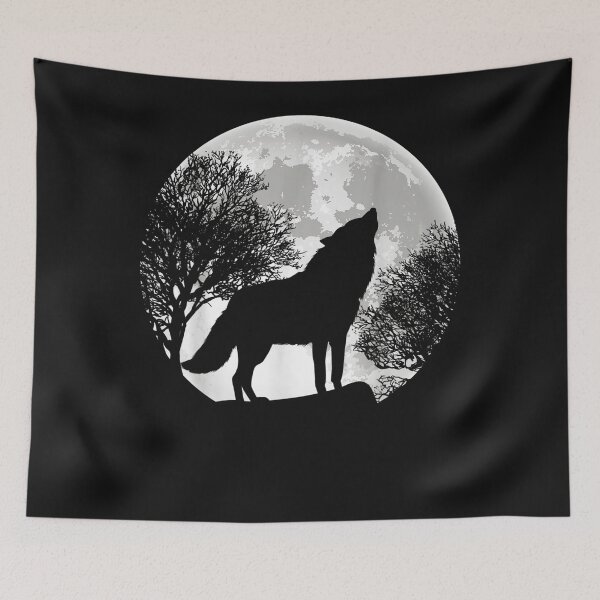 Item preview, Howling Wolf Moon Silhouette Illustration designed and sold by Makebashington.