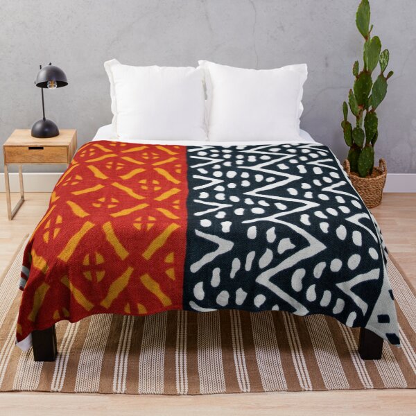 Colorful African Textile Mudcloth Pattern Throw Blanket