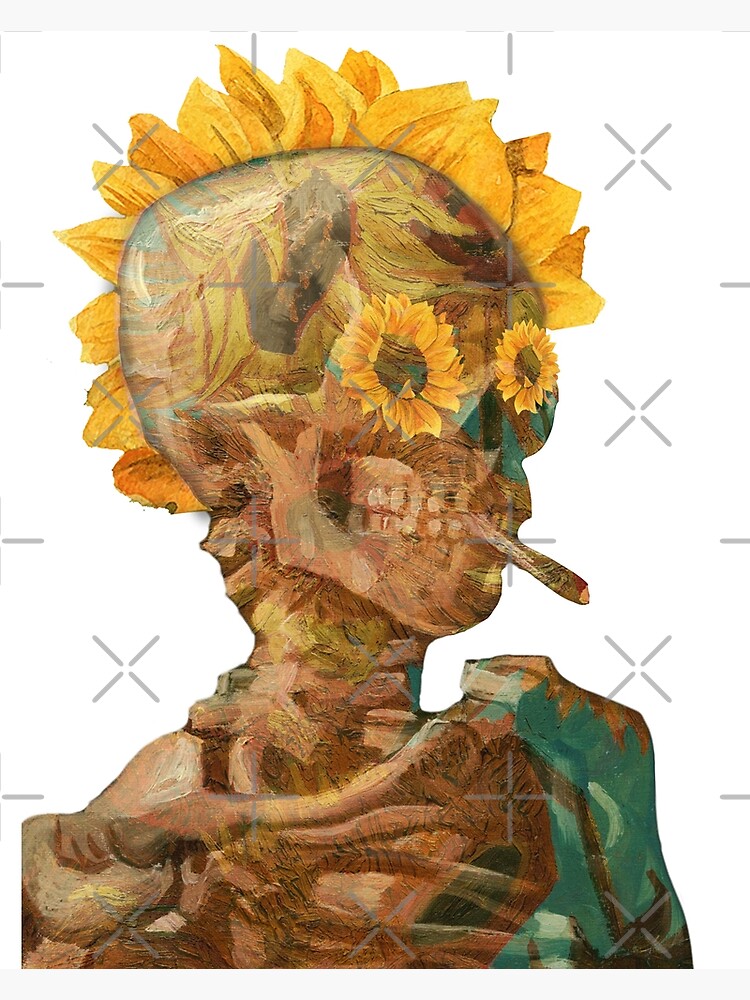 Vincent Van Gogh Sunflower Skull Of A Skeleton With Burning Cigarette   Flat,750x,075,f Pad,750x1000,f8f8f8 