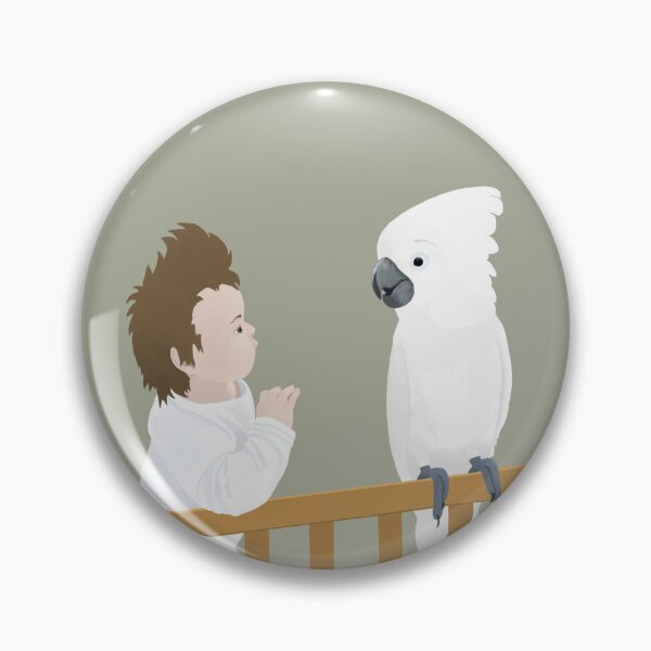 Item preview, Baby and cockatoo parrot looking at each other - khaki designed and sold by icomeinpeace2.