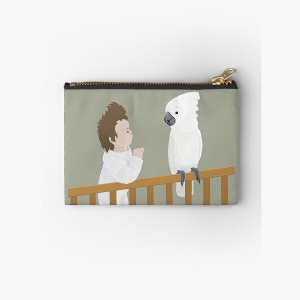 Item preview, Baby and cockatoo parrot looking at each other - khaki designed and sold by icomeinpeace2.