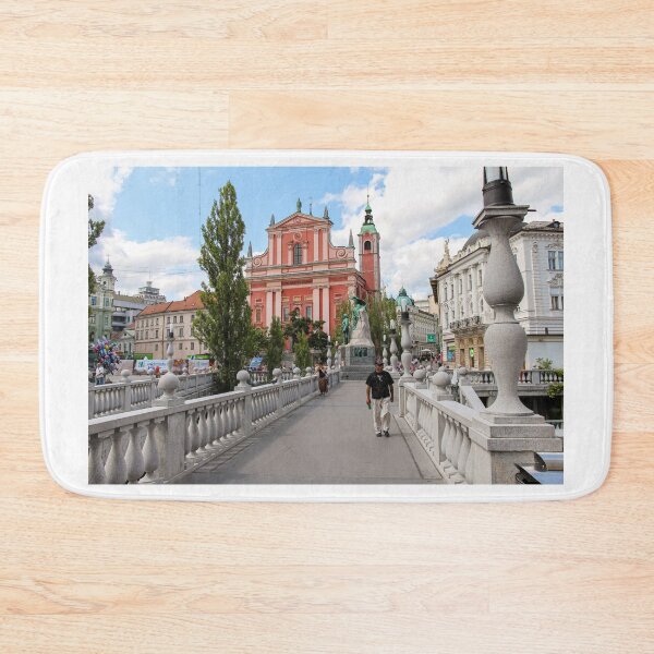Item preview, A view of the Franciscan Church across the Tromostovje or Triple Bridges designed and sold by SnapTPhotograph.