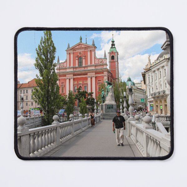 Item preview, A view of the Franciscan Church across the Tromostovje or Triple Bridges designed and sold by SnapTPhotograph.
