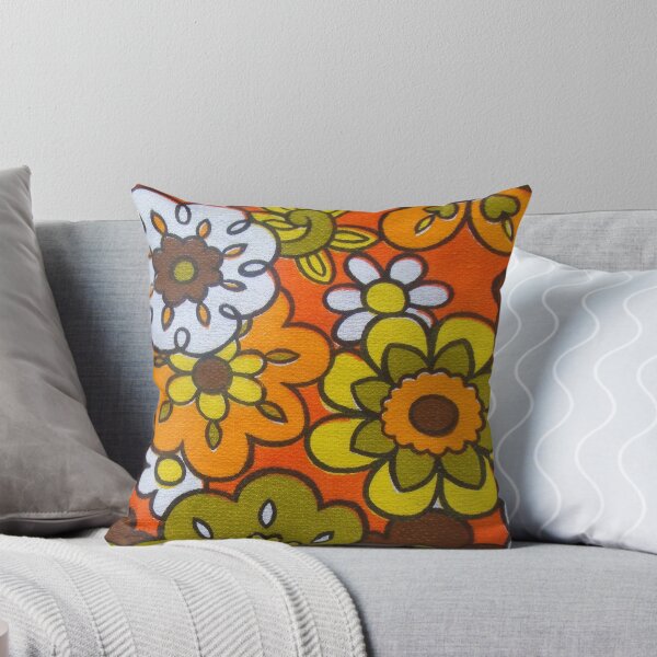 Item preview, Retro Cool Mid Century Floral Fabric Design in Avocado Green, Harvest Gold, Brown, and Orange designed and sold by Designs by Kool Kat.