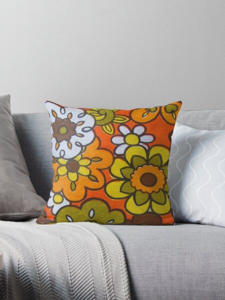 Item preview, Retro Cool Mid Century Floral Fabric Design in Avocado Green, Harvest Gold, Brown, and Orange designed and sold by Designs by Kool Kat.