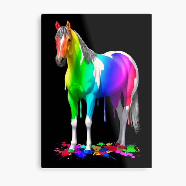 Colorful Rainbow Wet Paint Horse Metal Print