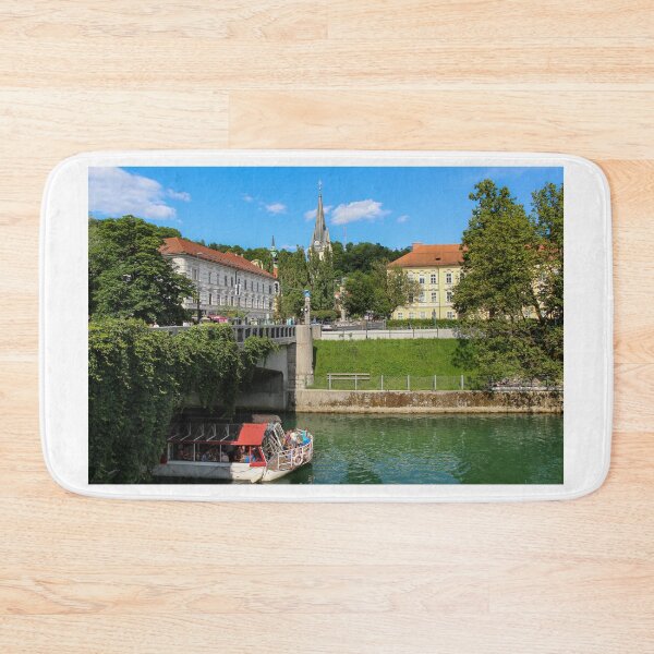 Item preview, A tourist boat passing under the St. James Bridge on the Ljublijanica River designed and sold by SnapTPhotograph.