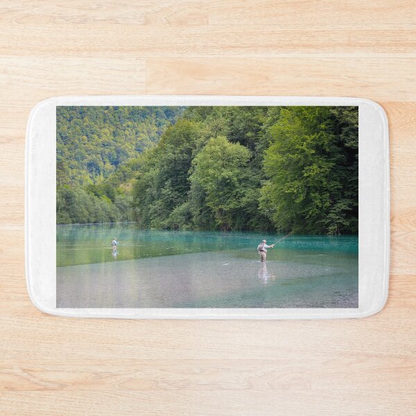 Item preview, Two fly fisherman fishing for Marble Trout on the Soca River at Tolmin, Slovenia designed and sold by SnapTPhotograph.