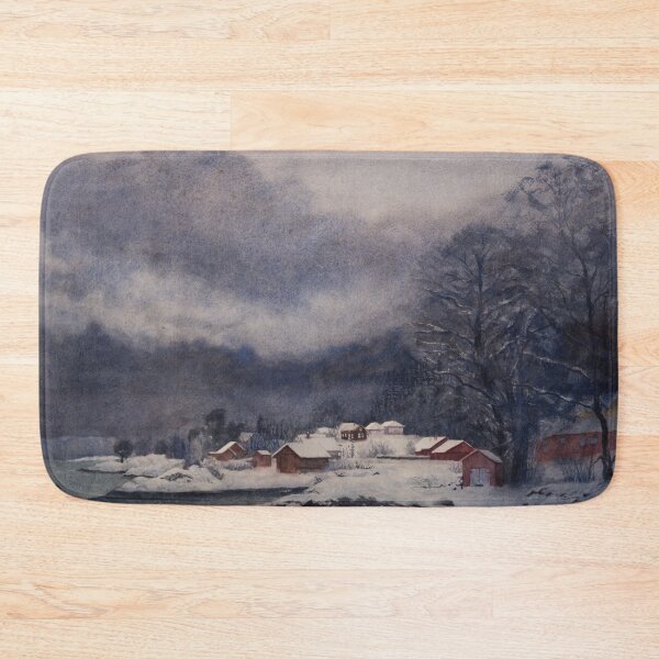 Item preview, Dark Winter Silence, houses covered by snow on the coast. Watercolour landscape  designed and sold by Einar Aasen.