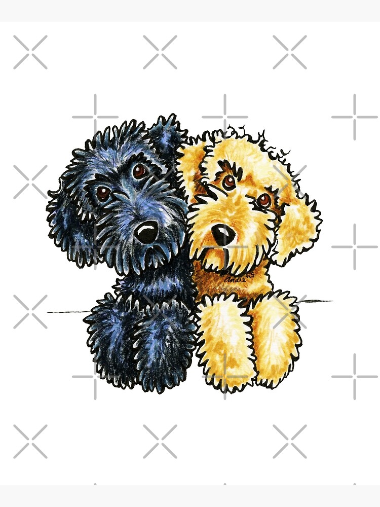 Black Yellow Labradoodles Lined Up by offleashart