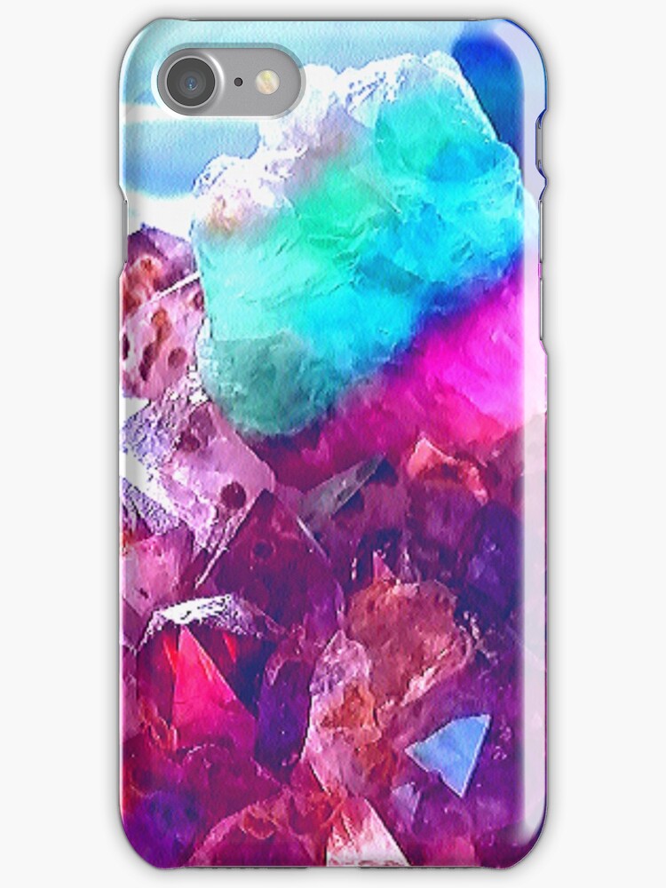 "Flourite Gemstone Crystal with Amythest Crystals♡" iPhone Cases