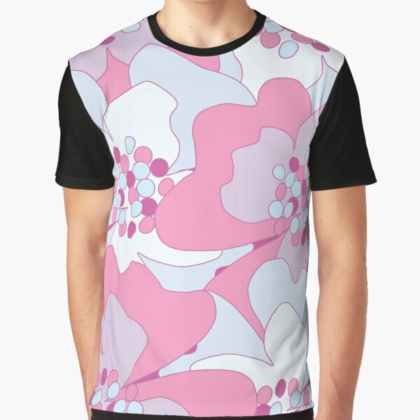 Pink, Blue Haze Passion Flowers Graphic T-Shirt
