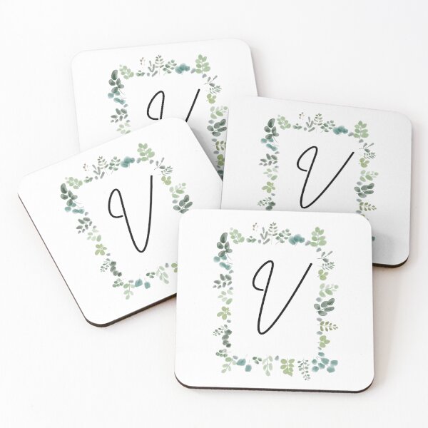 Item preview, Monogram with Green Leaves | Monogram Letter V designed and sold by JustSeasons.