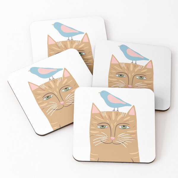 Item preview, Orange cat and blue bird best friends - happy friendship illustration  designed and sold by spiralforest.