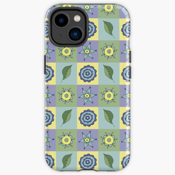 Happy Floral Checks in Periwinkle iPhone Tough Case