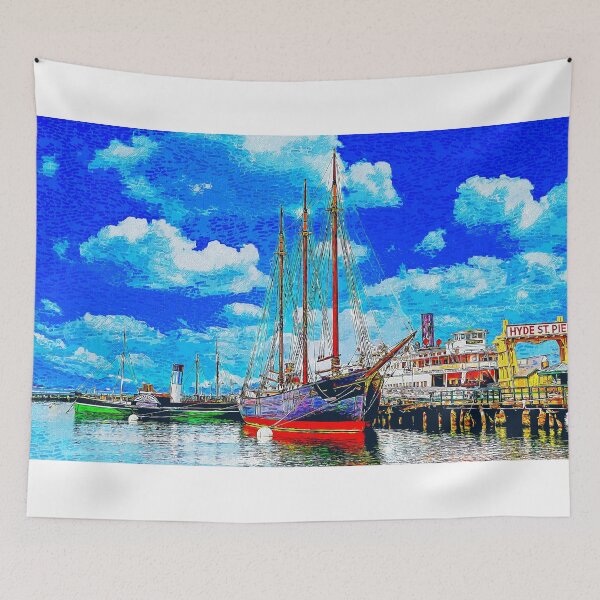Item preview, Hyde Street Pier, San Francisco - impressionist painting designed and sold by NickoPrints.
