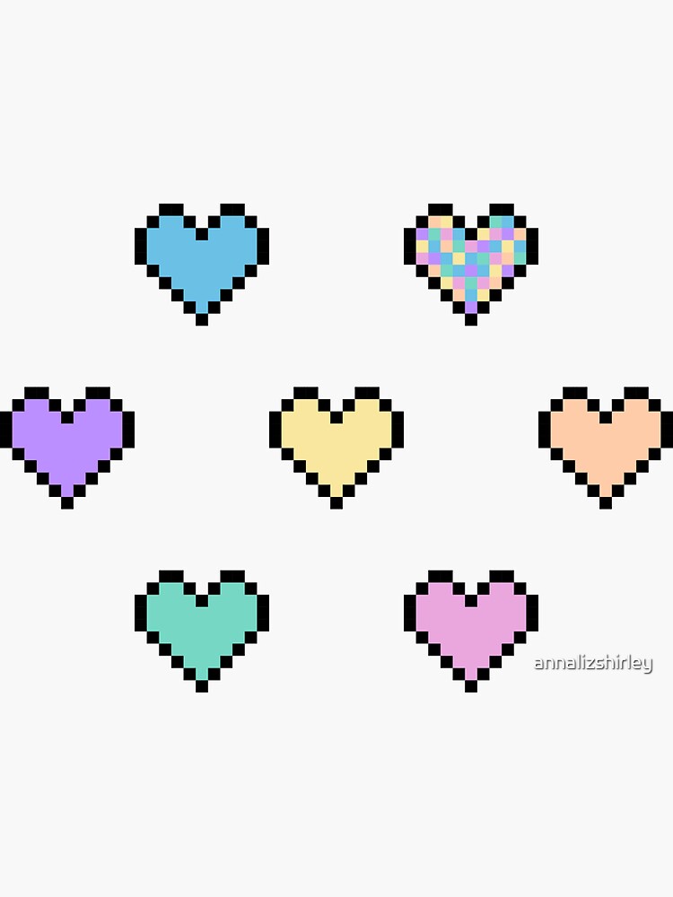 Thumbnail 3 of 3, Sticker, Pastel Rainbow Cute Pixel Heart Sticker Sheet designed and sold by annalizshirley.