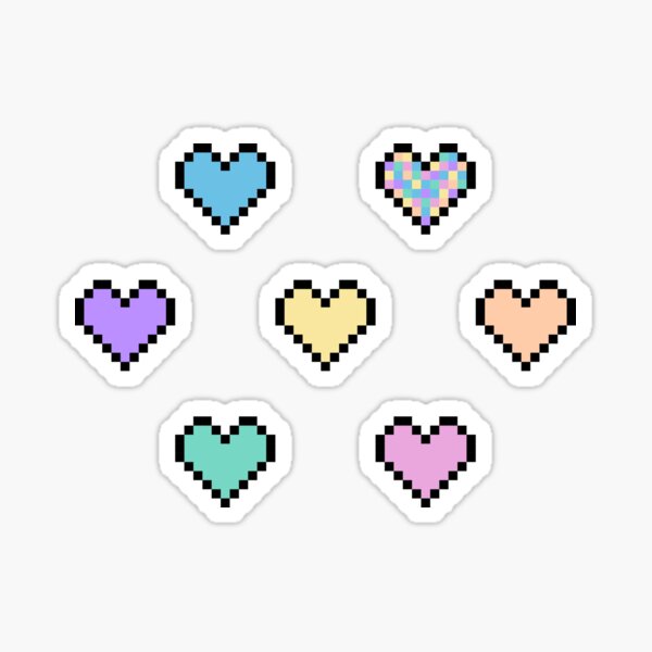 Pastel Rainbow Cute Pixel Heart Sticker Sheet Sticker