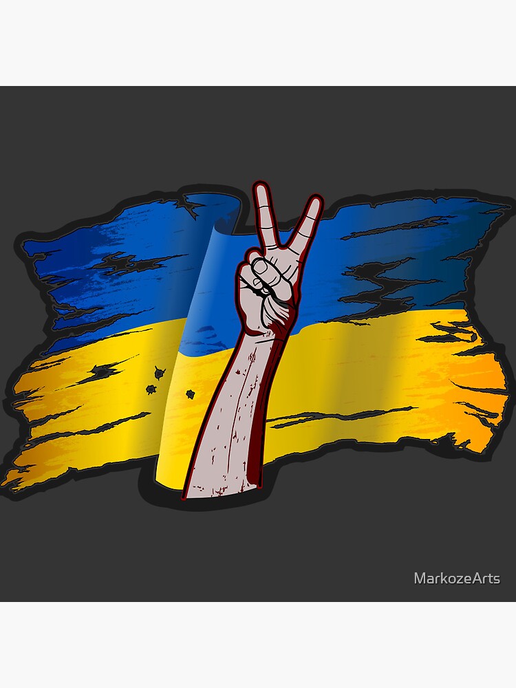 Thumbnail 3 of 3, Pin, Victory hand sign and Ukraine flag designed and sold by MarkozeArts.