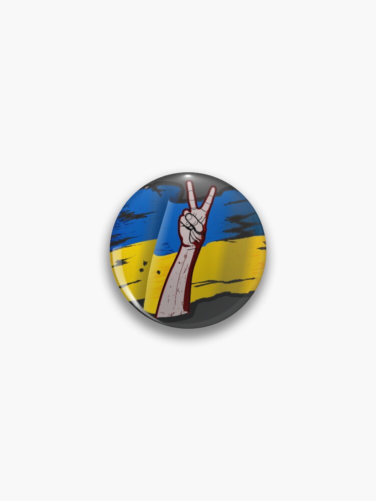 Thumbnail 1 of 3, Pin, Victory hand sign and Ukraine flag designed and sold by MarkozeArts.