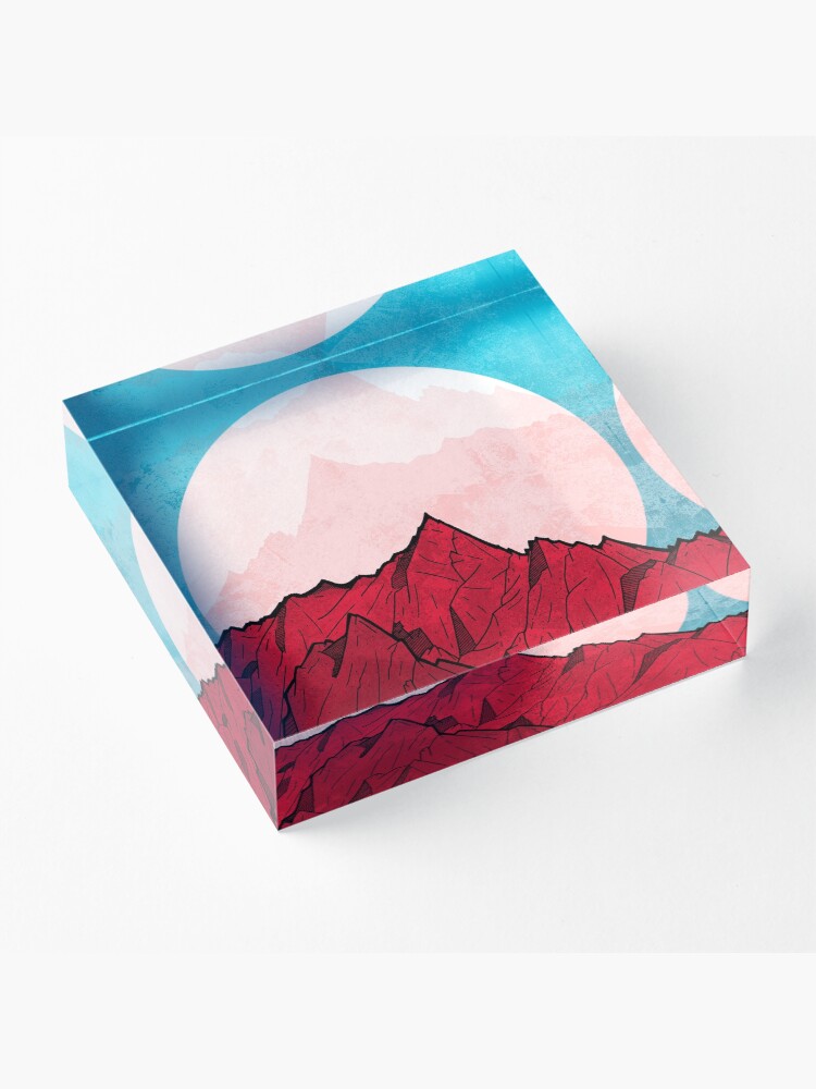 Alternate view of Red mountains under the great moon Acrylic Block