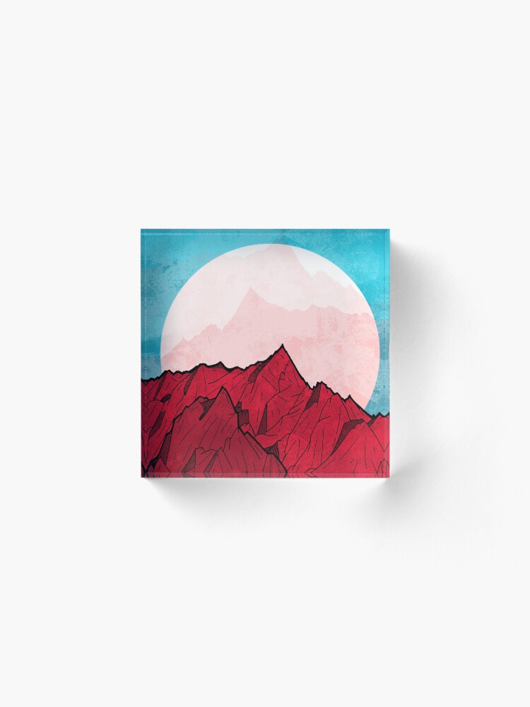 Alternate view of Red mountains under the great moon Acrylic Block